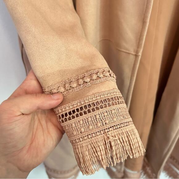 Zara Faux Suede Fringe Open Jacket Pink Size M - Picture 6 of 7